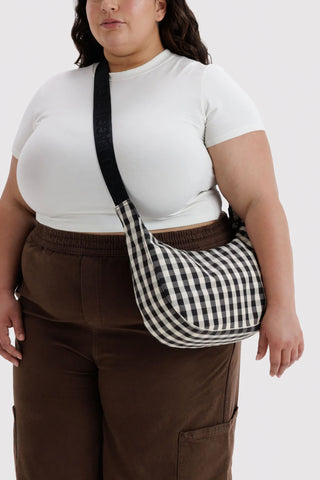 Medium Black + Cream Gingham Crescent Bag