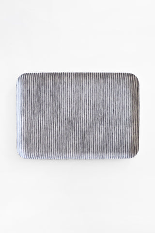 Medium Coated Linen Tray, Grey White Stripe