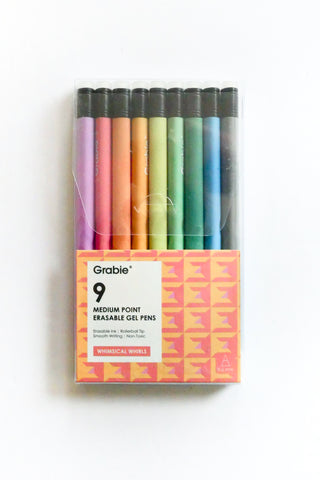 Pack of 9 colorful gel pens with a 'Grabie' brand label on a white background