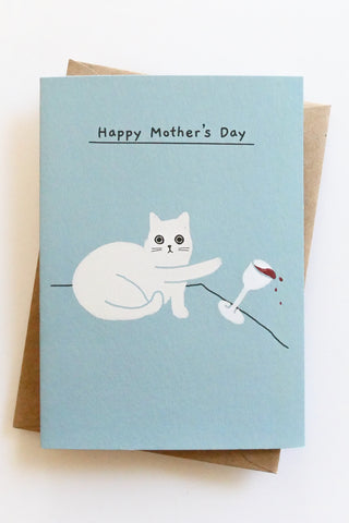 Mother's Day Wine Cat Greeting Card