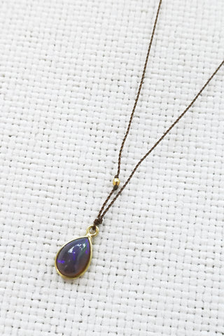 Opal +18k Gold Bead Necklace (dark)