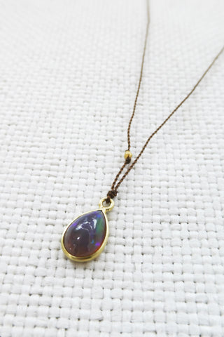 Opal +18k Gold Bead Necklace (dark)