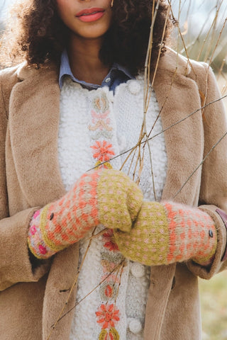 Peach Knit Convertible Mittens