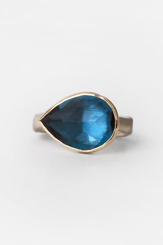 Pear London Blue Topaz Sea Kelp Ring