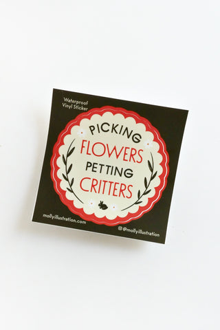 Picking Flowers Petting Critters Vinyl Sticker