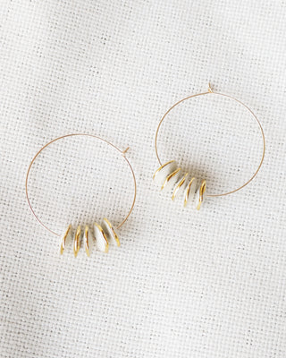 22k Gold + White Pinched Bead Hoops