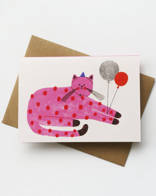 Pink Cat Birthday Greeting Card