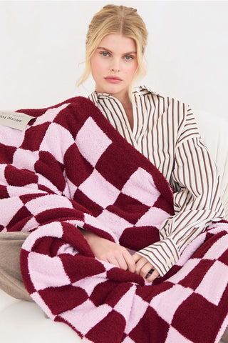 Pink Check Teddy Throw