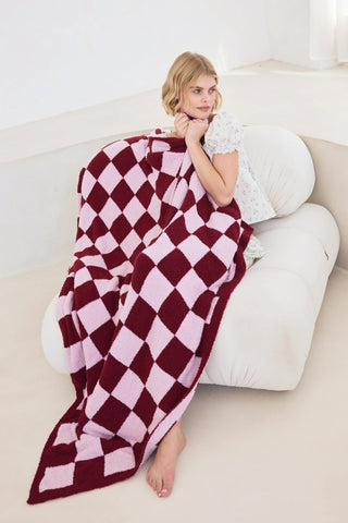 Pink Check Teddy Throw
