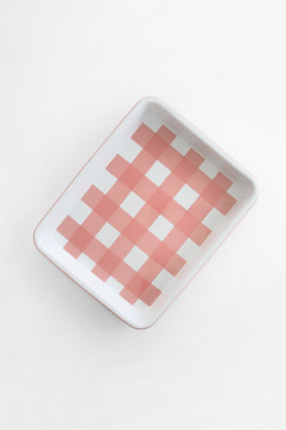 Pink Gingham Enamel Rectangle Tray