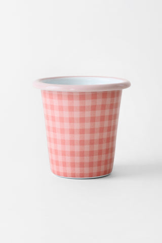 Pink Plaid Enamel Short Tumbler
