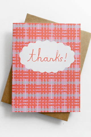 Pink Plaid Thank You Greeting Card