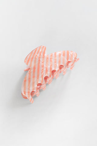 Pink Striped Oval Claw Clip