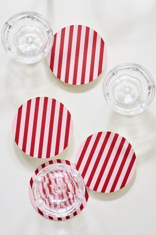 Pink + Maroon Striped Reusable Coaster Set