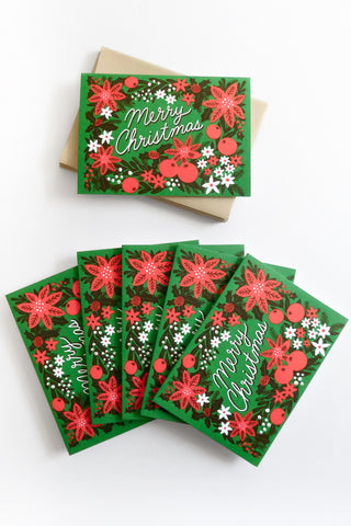 Poinsettia Merry Christmas Greeting Card Box