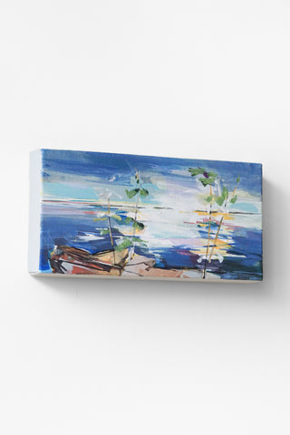 Abstract painting of an ocean scene on a white background