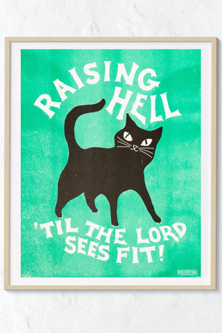 Raising Hell Cat Risograph Print