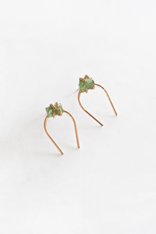 Raw Green Tourmaline Horseshoe Earrings