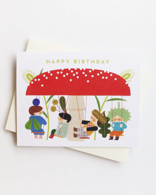 Red Mushroom Swings Birthday Greeting Card