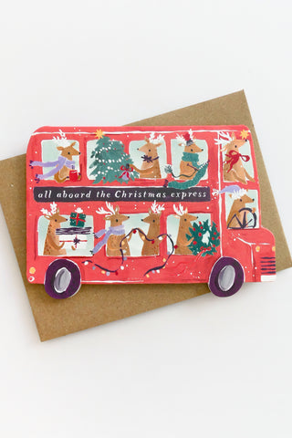 Reindeer Bus Christmas Greeting Card