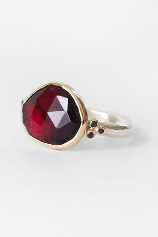 Rhodolite + Black Diamond Ring