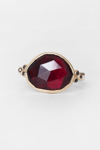 Rhodolite + Black Diamond Ring
