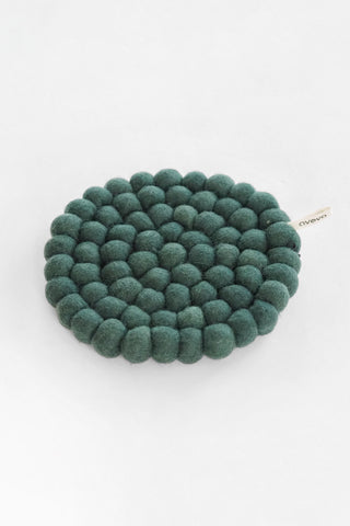 Round Moss Green Wool Trivet