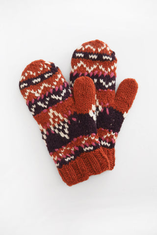 Rust Alpine Fair Isle Knit Mittens