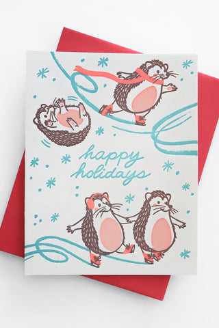Skating Hedgehogs Christmas Greeting Card