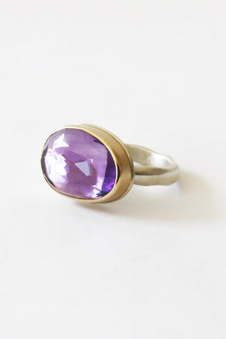 Small Asymmetrical Faceted Amethyst Ring
