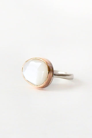 Small Asymmetrical Faceted White Moonstone Ring