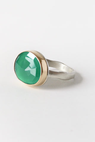 Small Asymmetrical Rose Cut Green Onyx Ring