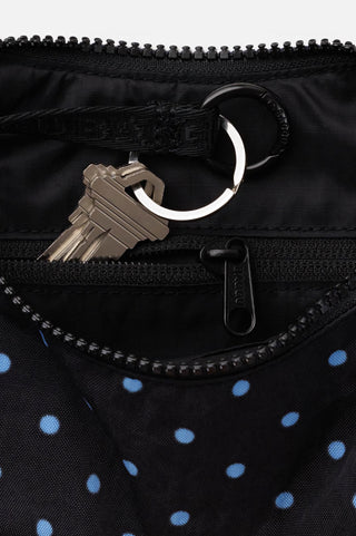 Small Black + Sky Blue Micro Dot Crescent Bag
