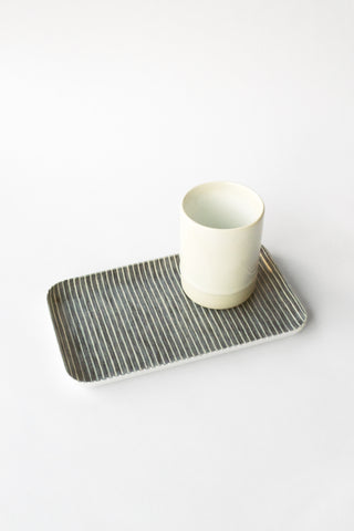 Small Coated Linen Tray, Grey White Stripe