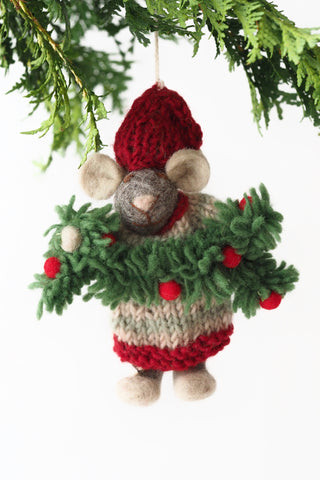 Small Grey Mouse + Garland Felt Ornament