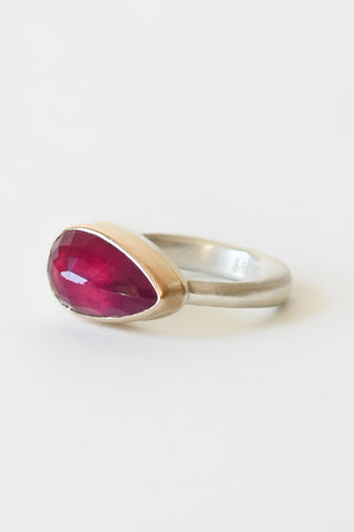 Small Narrow Teardrop Inverted African Ruby Ring