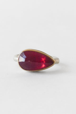 Small Narrow Teardrop Inverted African Ruby Ring