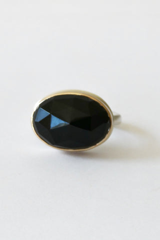 Small Oval Rose Cut Black Onyx Ring