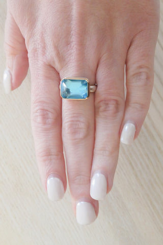 Small Rectangular Inverted Swiss Blue Topaz Ring