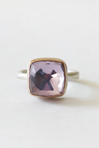 Small Square Rose Cut Lavender Amethyst Ring