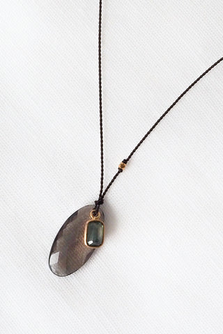 Smokey Quartz + Sapphire 18kt Gold Necklace