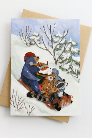 Snow Sledding Holiday Greeting Card