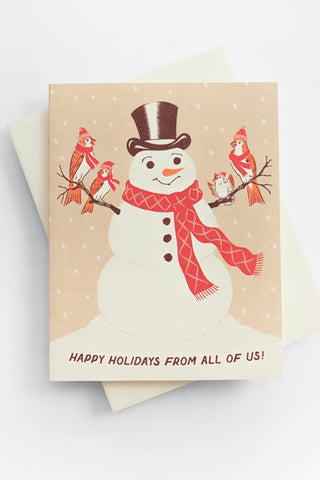 Snowman with Birds Greeting Card