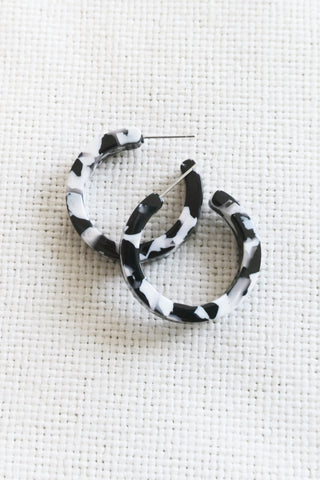 Sol Small Hoop Earrings, Black + White