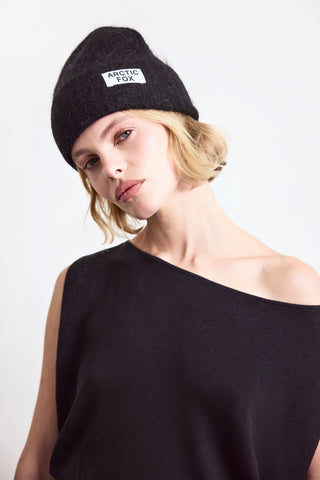 Ebony Black Mohair Beanie