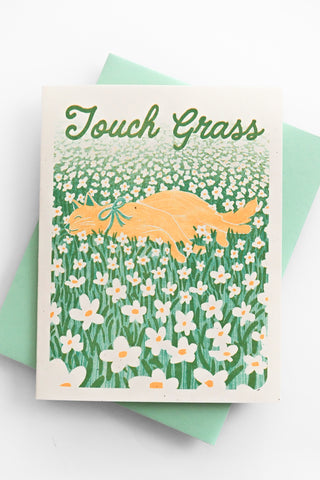 Touch Grass Cat Greeting Card