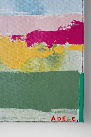 Abstract art piece with colorful brush strokes and 'ADELE' signature