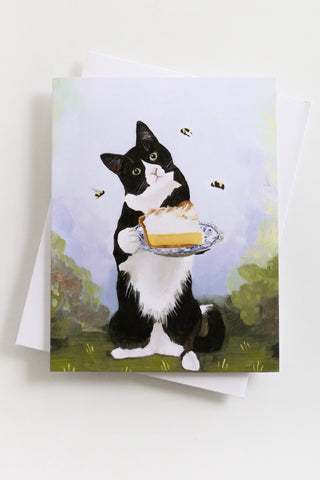 Tuxedo Cat with Pie Greeting Card