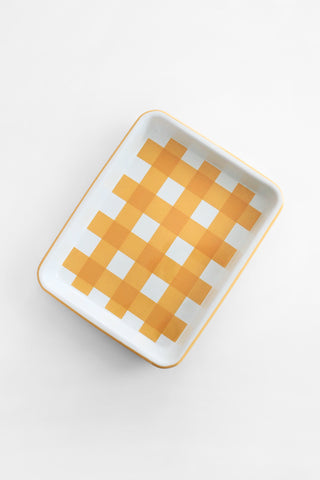 Yellow Gingham Enamel Rectangle Tray