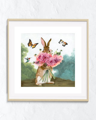 Rabbit With Dahlias Limited Edition Print